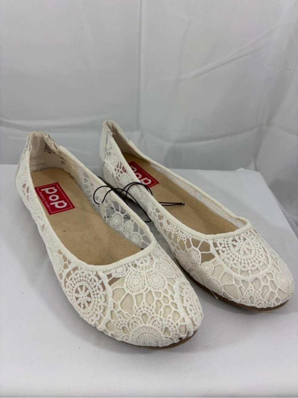 NWT POP Women’s Size 9.5 Lace Ballet Flats in Ivory